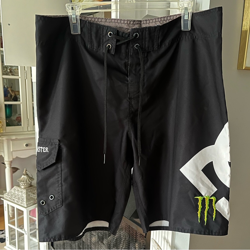 DC Shoes Men’s Monster Energy Embroidered Board Swim Bathing Suit Trunks Shorts